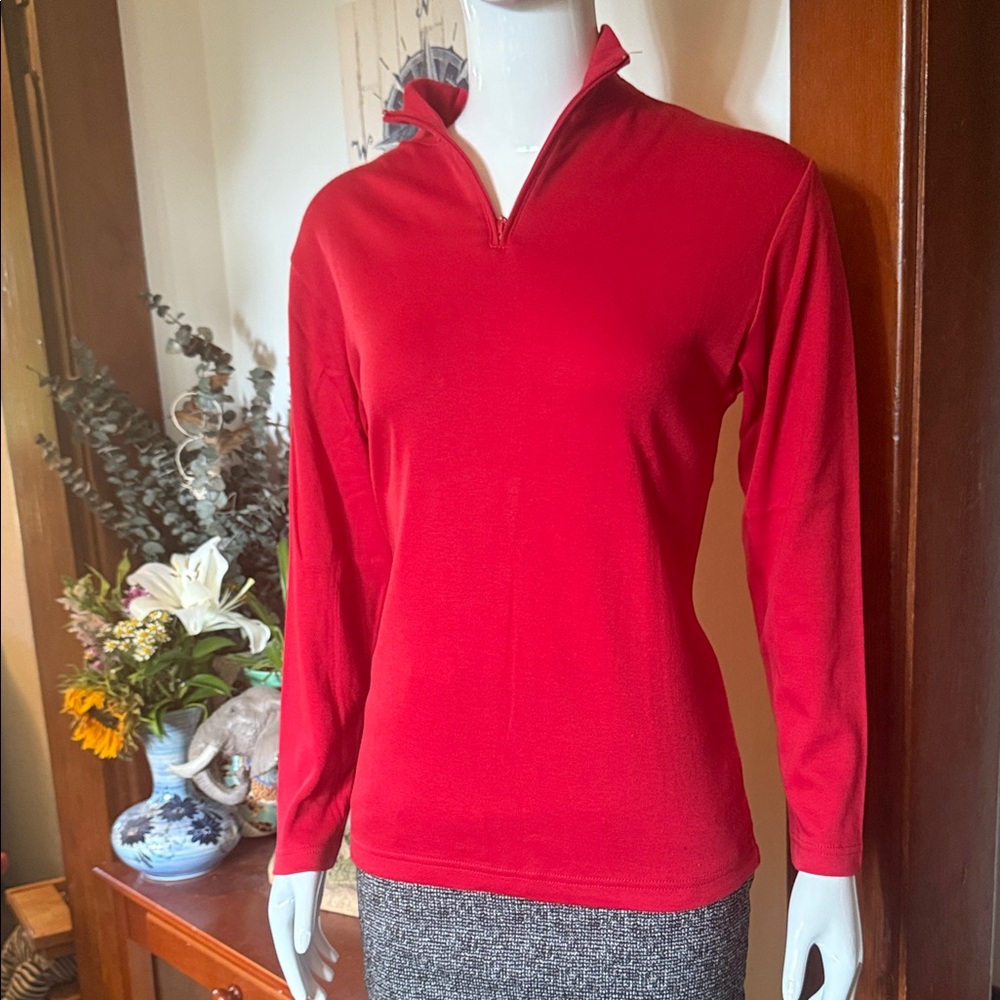 Women's Red Long Sleeve Quarter-Zip Top